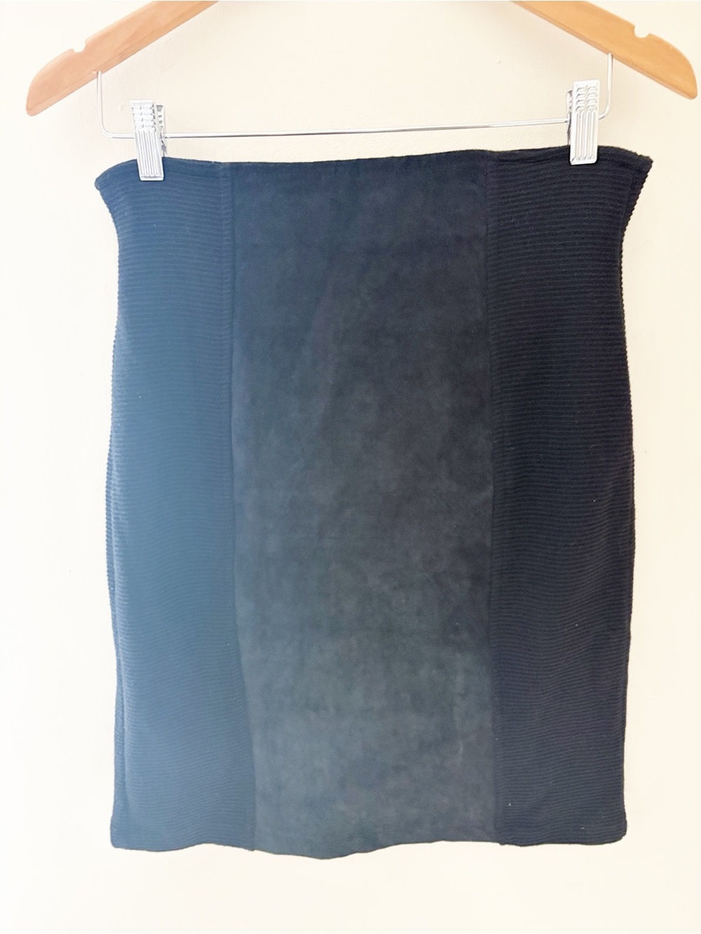 Black Ribbed faux suede pencil skirt